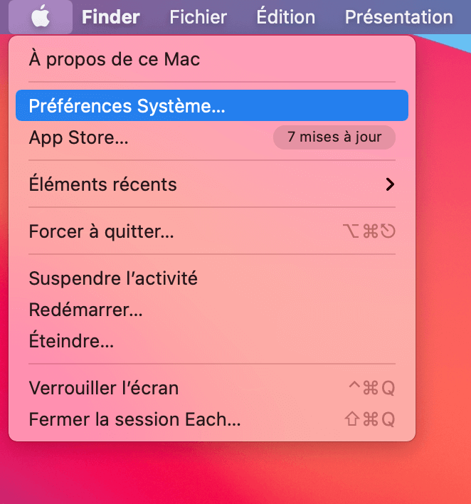 Allez ensuite dans « Préférences Système… ».
