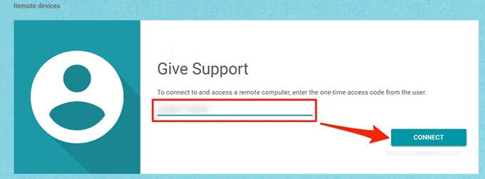 Saisissez maintenant le code d’accès reçu par l’utilisateur hôte dans la section « Assistance ». Puis, cliquez sur le bouton de connexion.