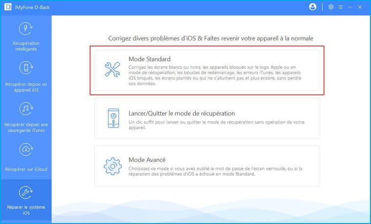 iMyFone D-Back Réparer le système iOS