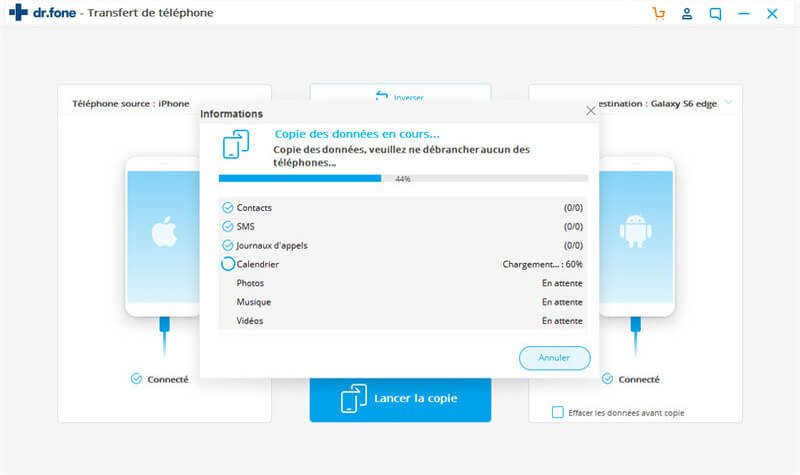 sélectionner le type de fichiers que vous souhaitez transférer