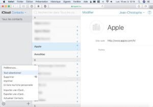 Cliquez ensuite de nouveau sur l’icône de rouage et cliquez sur « Exporter vCard… »