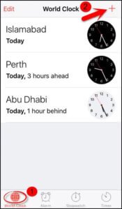 Vous aurez besoin des horloges mondiales, appuyez donc sur le bouton « + » qui se trouve dans le coin de l’écran