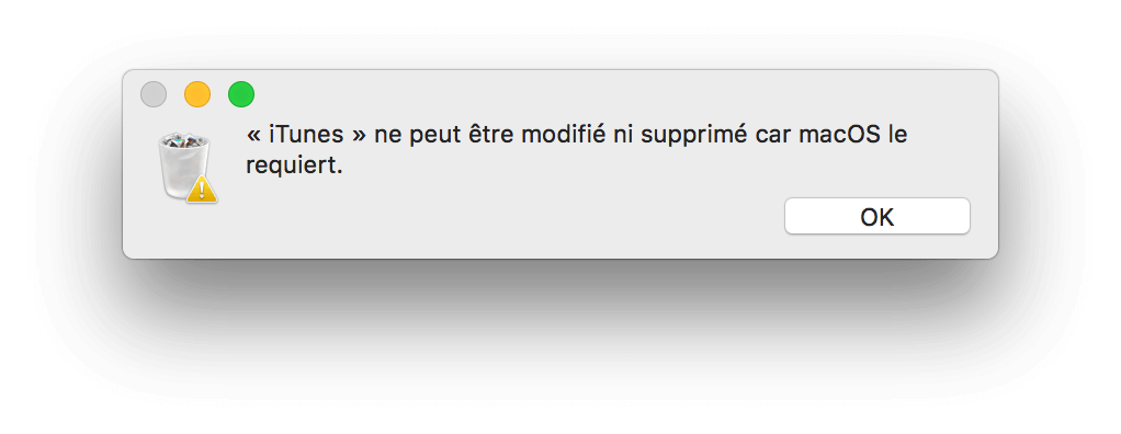 iTunes ne peut être modifié ni supprimé car macOS le requiert 