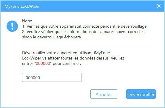 confirmer le processus de déverrouillage