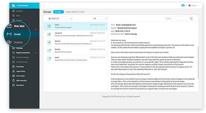 Visualisation des e-mails reçus et envoyés