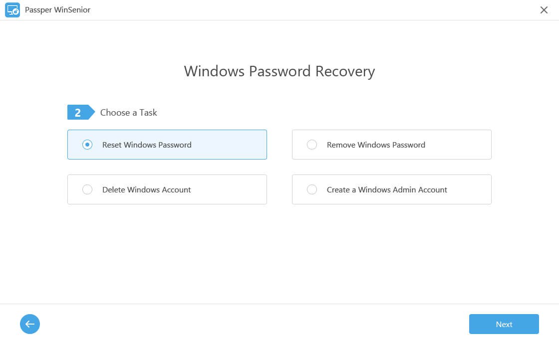Sélectionnez l’option « Réinitialiser le mot de passe Windows »