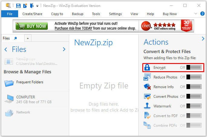 Protéger un fichier ZIP par mot de passe avec WinZip