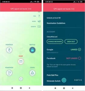 Se déconnecter puis se connecter à nouveau dans Pokémon Go