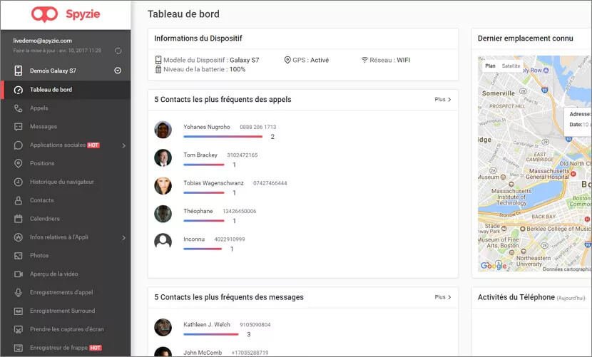 Spyzie possède une tonne de fonctionnalités de surveillance qui vous permettra de connaître toutes les activités de l’appareil cible