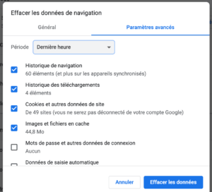 supprimer l’historique de recherche et les caches de Chrome